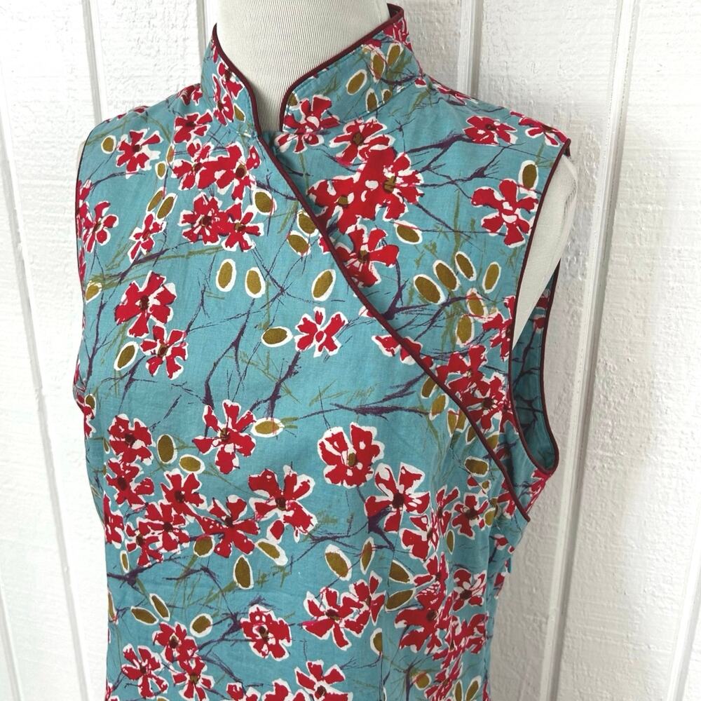 Vintage Lucky Brand Mandarin Collar Floral Top Sleeveless Cotton Large - Picture 3 of 9